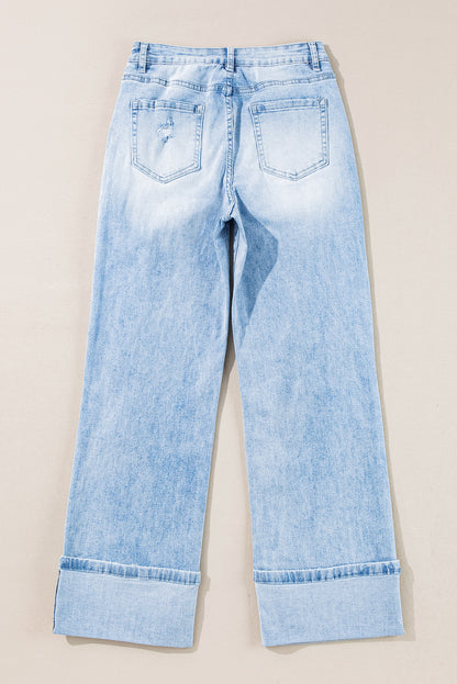 Beau Blue Light Wash Distressed Straight Jeans - Viraxa