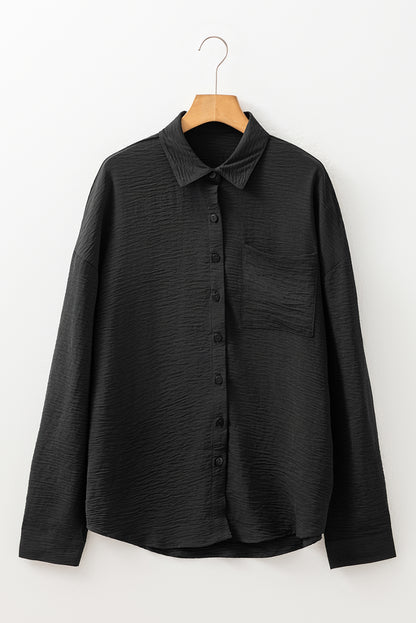 Black Pure Color Patch Pocket Shirt