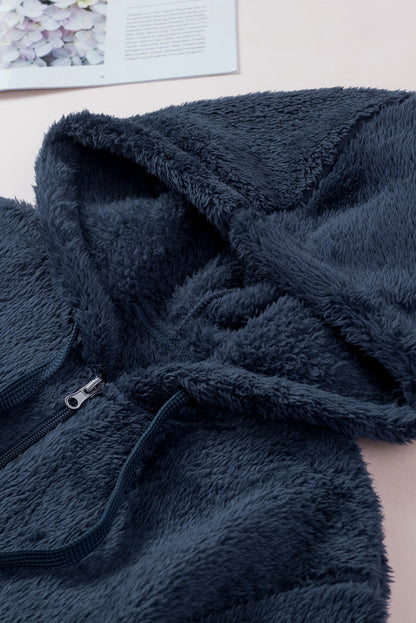 Navy Warm Furry Pullover Hoodie