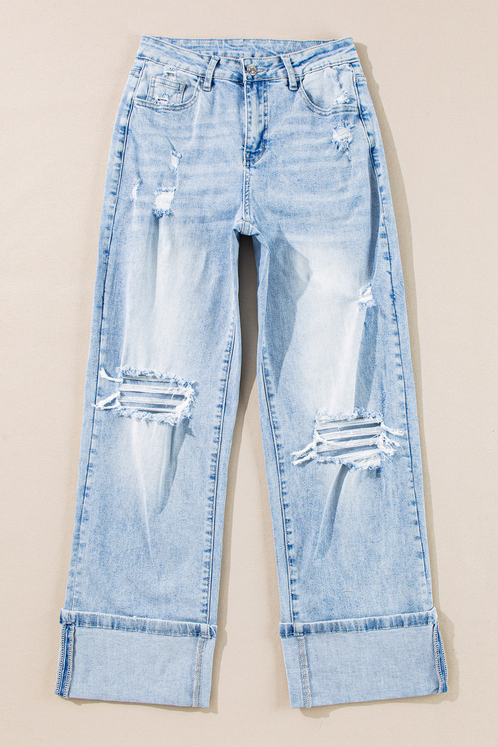 Beau Blue Light Wash Distressed Straight Jeans - Viraxa