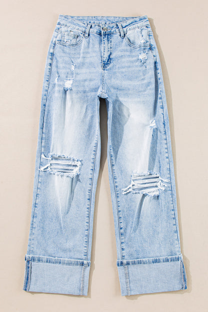 Beau Blue Light Wash Distressed Straight Jeans - Viraxa