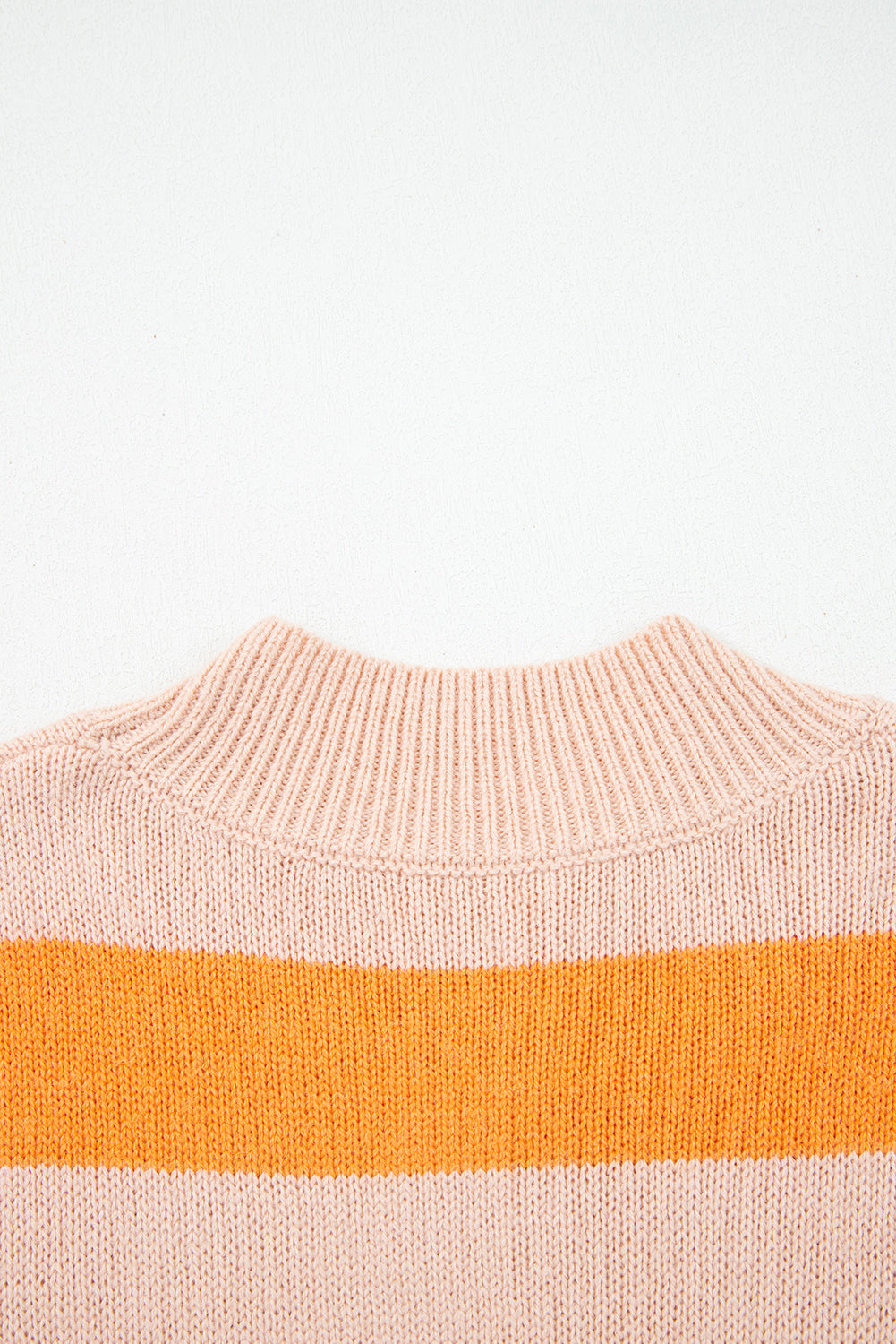 Orange Stripe Color Block High Neck Drop Shoulder Cozy Sweater - Viraxa