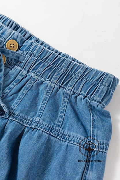 Dusk Blue Mineral Wash Button Fly Waist Wide Leg Jeans - Viraxa