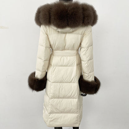Thickened Long Section White Goose Down Slim Fit Women's Coat