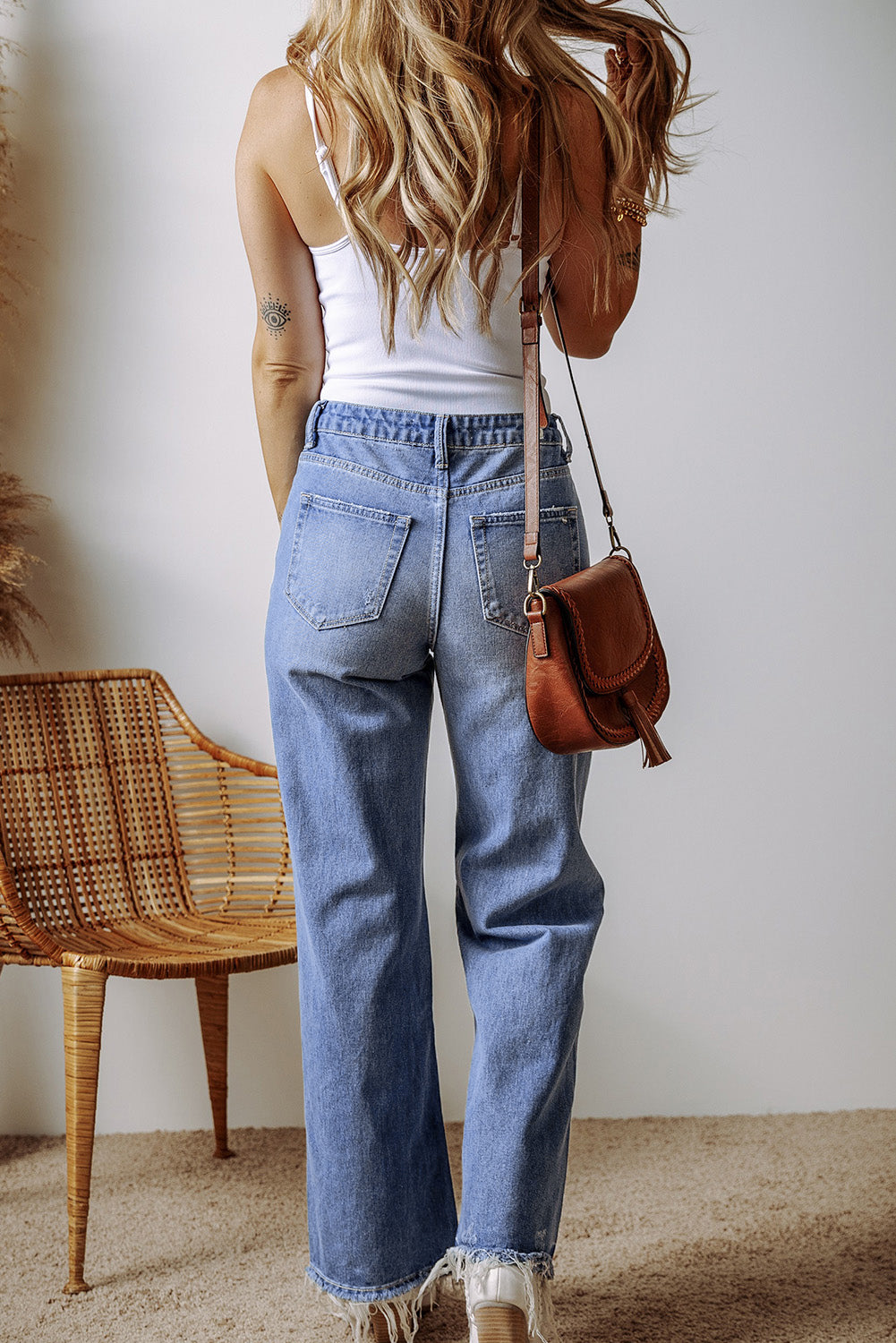 Ashleigh Blue Distressed Raw Hem Straight Leg High Waist Jeans - Viraxa