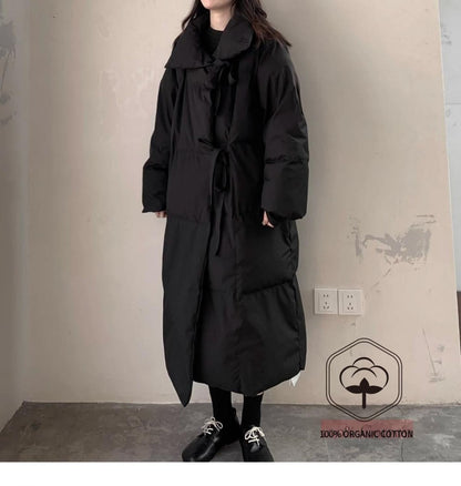 Down Cotton-padded Coat Dark Loose Lovers Three-quarter Length Women