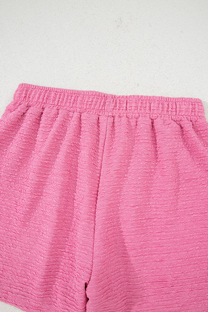 Pink Textured V Neck T Shirt and Shorts Set - Viraxa