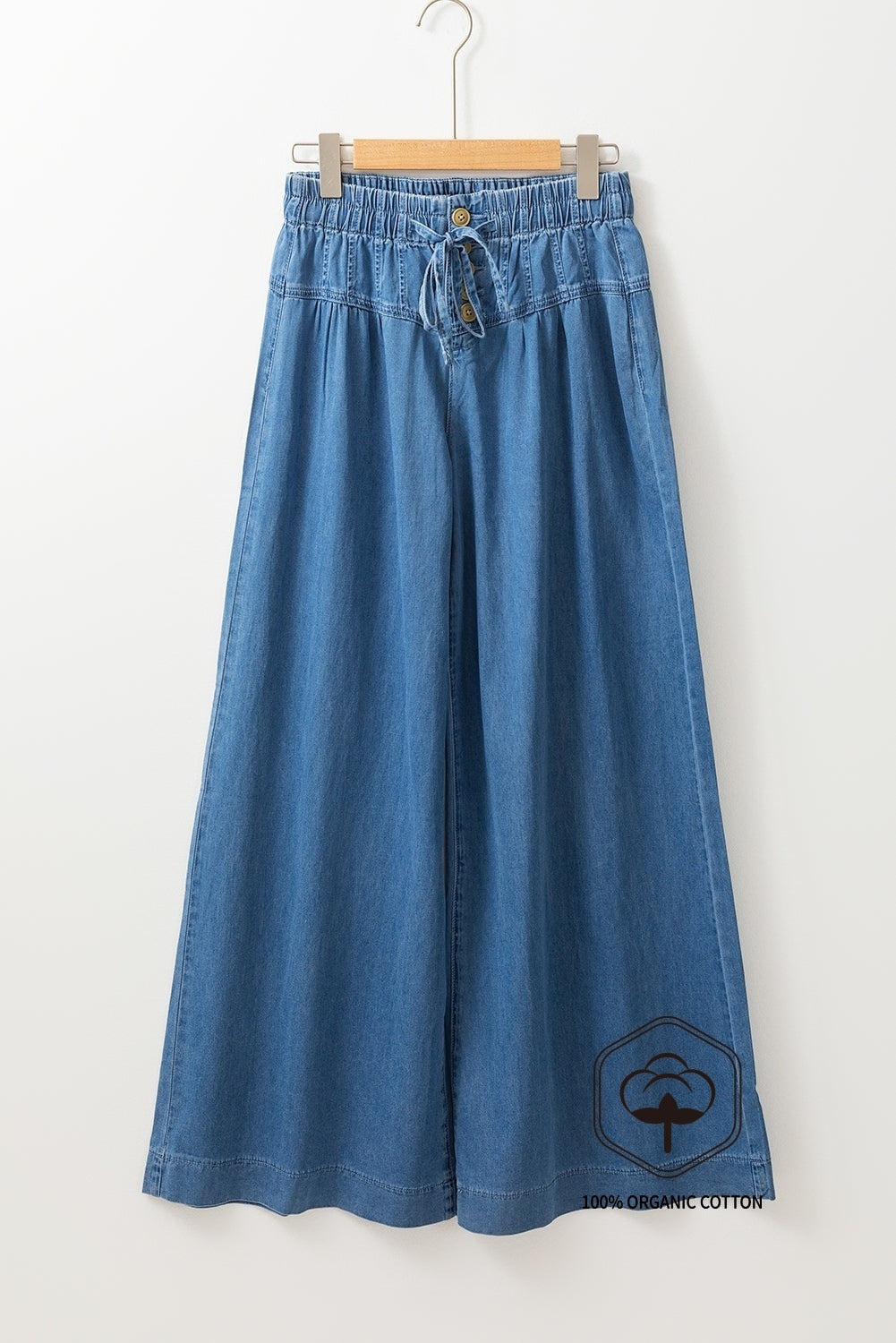Dusk Blue Mineral Wash Button Fly Waist Wide Leg Jeans - Viraxa