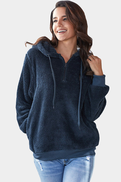 Navy Warm Furry Pullover Hoodie