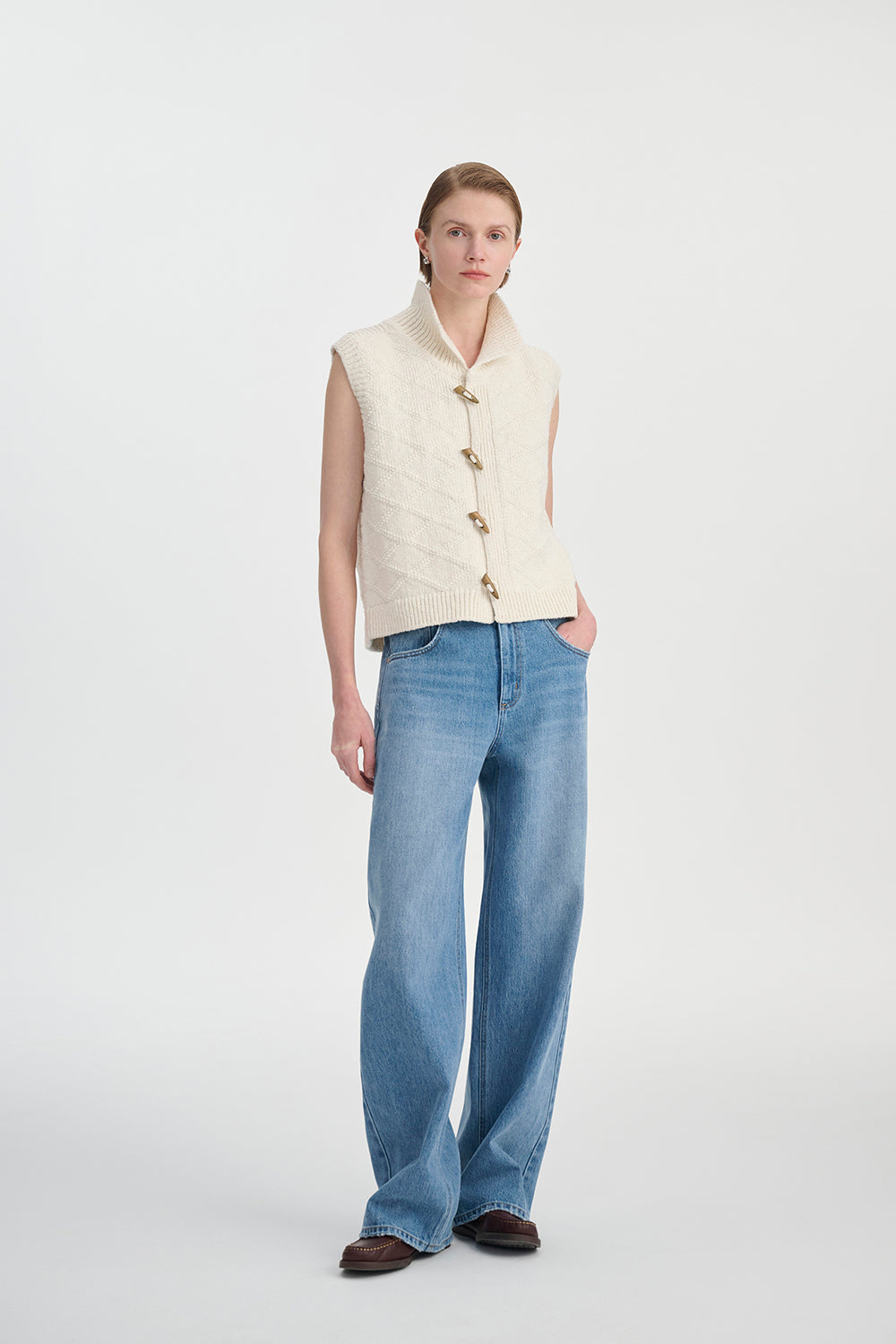 Vintage Cotton Texture Diamond Lattice Woven Cardigan Vest
