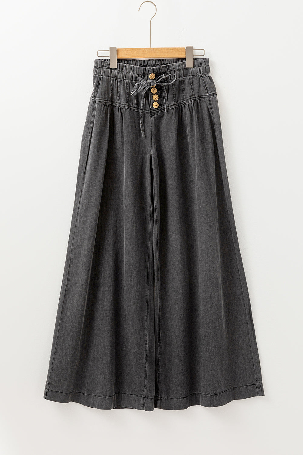 Carbon Grey Mineral Wash Button Fly Waist Wide Leg Jeans - Viraxa