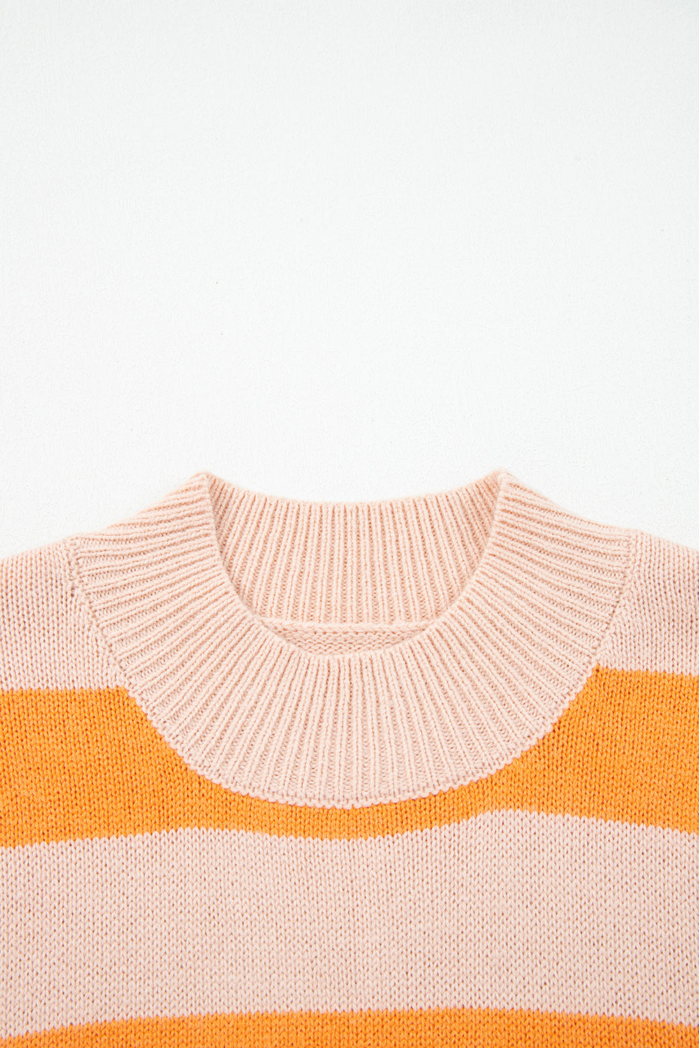 Orange Stripe Color Block High Neck Drop Shoulder Cozy Sweater - Viraxa