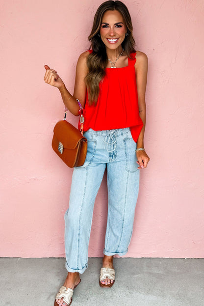 Myosotis Exposed Stitch Detail Drawstring Barrel Jeans - Viraxa