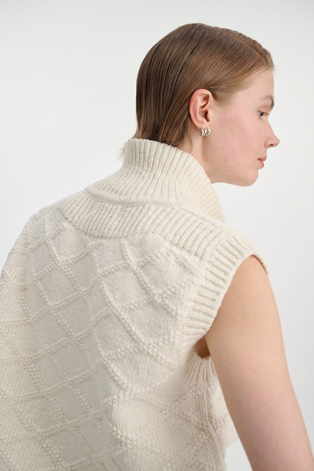 Vintage Cotton Texture Diamond Lattice Woven Cardigan Vest