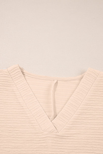 Apricot Textured V Neck T Shirt and Shorts Set - Viraxa