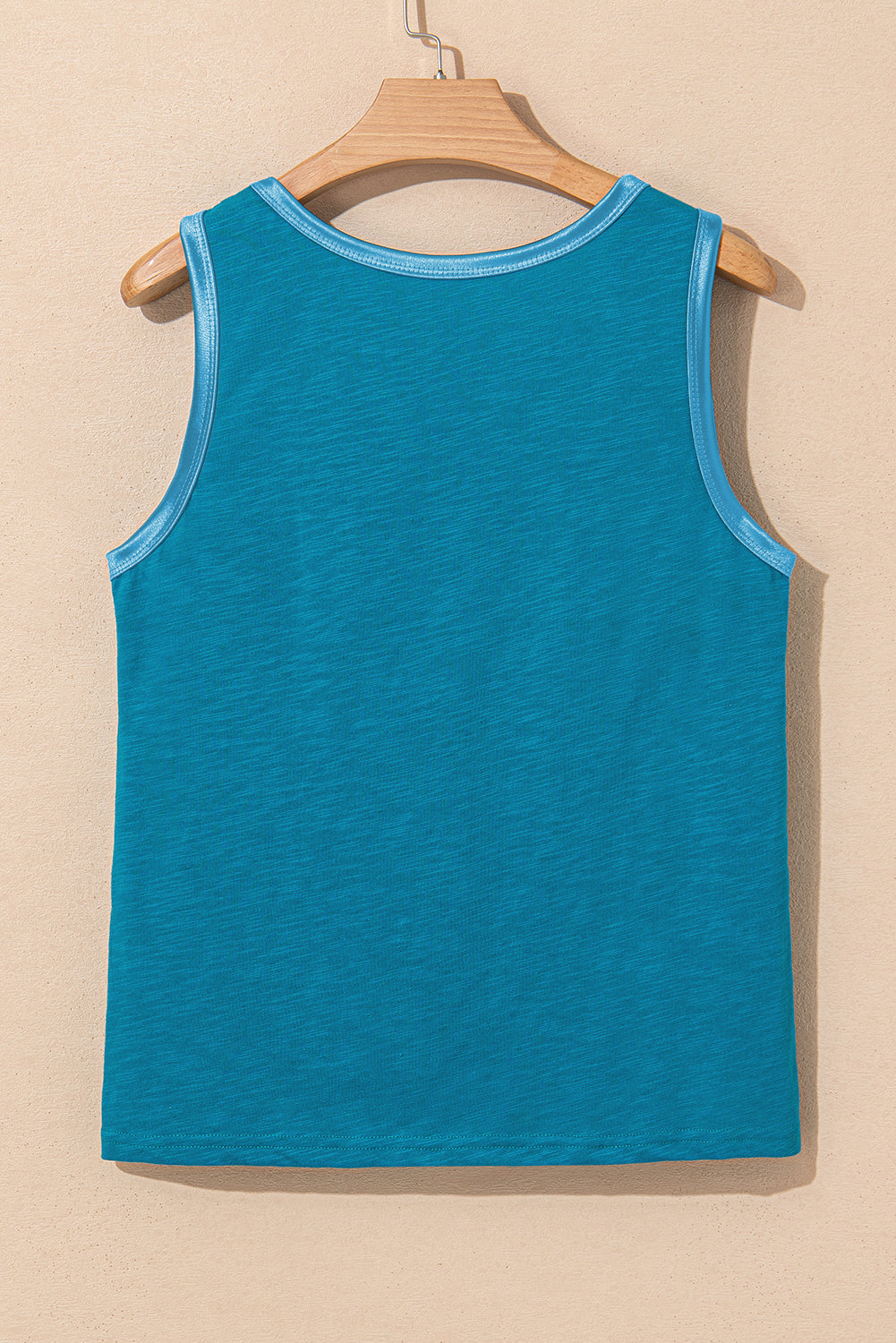 Peacock Blue Metallic Sheen Edge Scoop Neck Tank Top - Viraxa