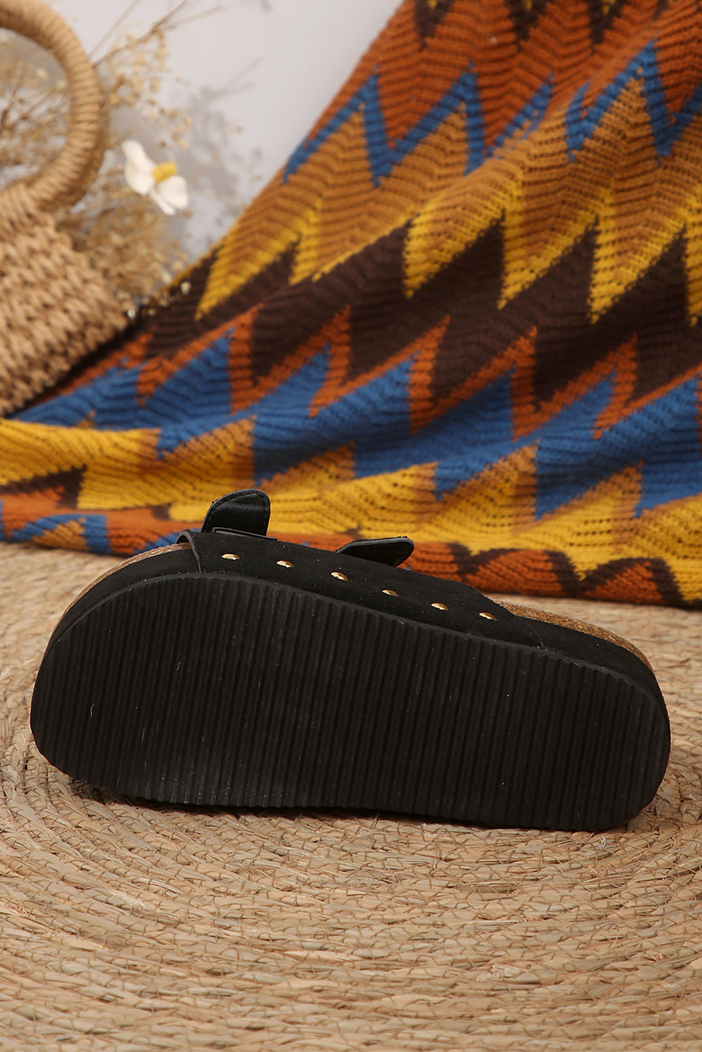 Black Suede Buckle Decor Footbed Sandal Slippers - Viraxa