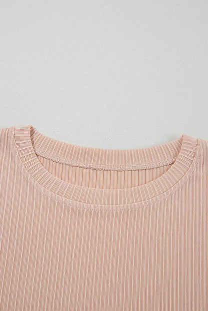 Jet Stream Textured Knit Round Neck Short Sleeve Top - Viraxa