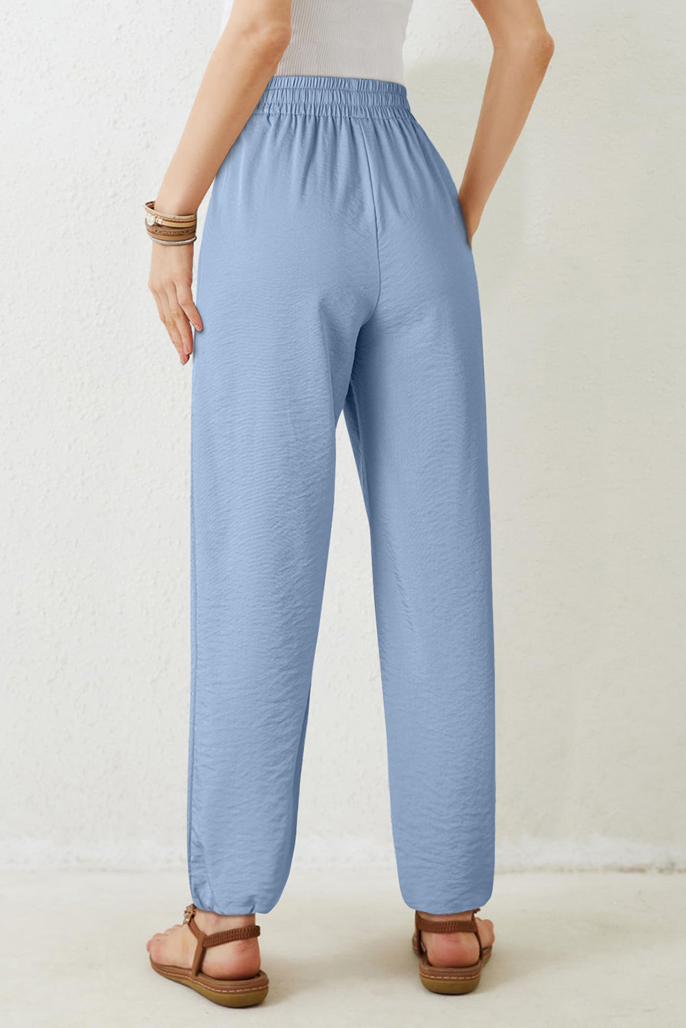 Myosotis Drawstring Elastic Waistband Pleated Loose Pants - Viraxa