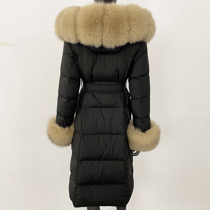 Thickened Long Section White Goose Down Slim Fit Women's Coat