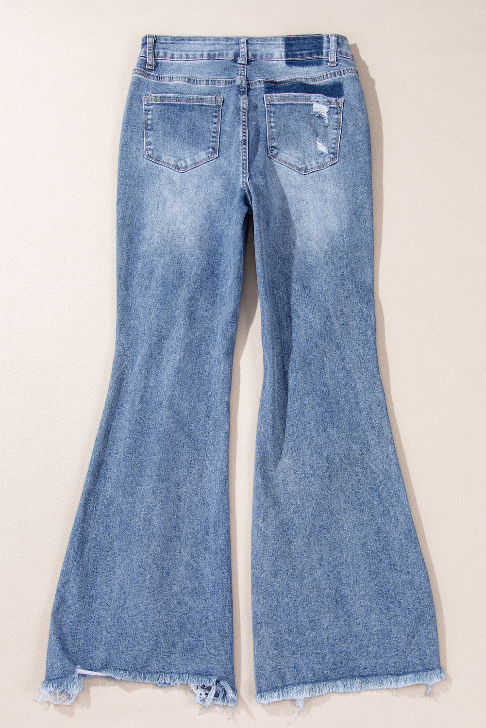 Dusk Blue High Rise Ripped Distressed Hem Flared Jeans - Viraxa
