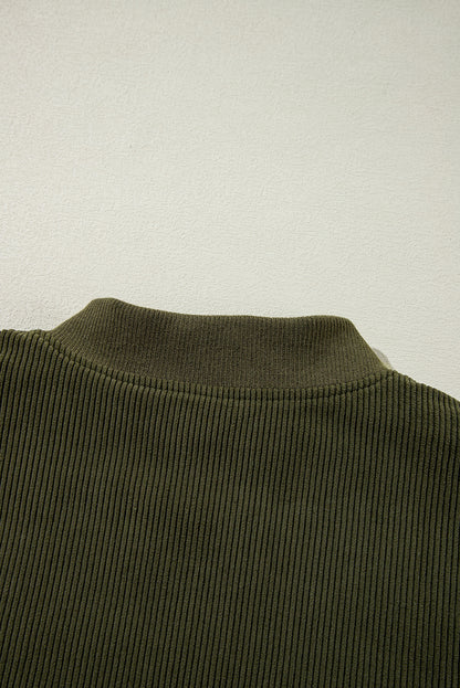 Mist Green Corduroy Fleece Patchwork Buttoned Bomber Jacket - Viraxa