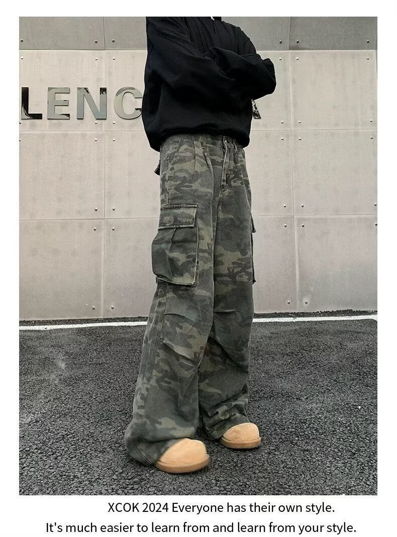 American Vintage Crumpled Multi-pocket Washed Camouflage Cargo Pants