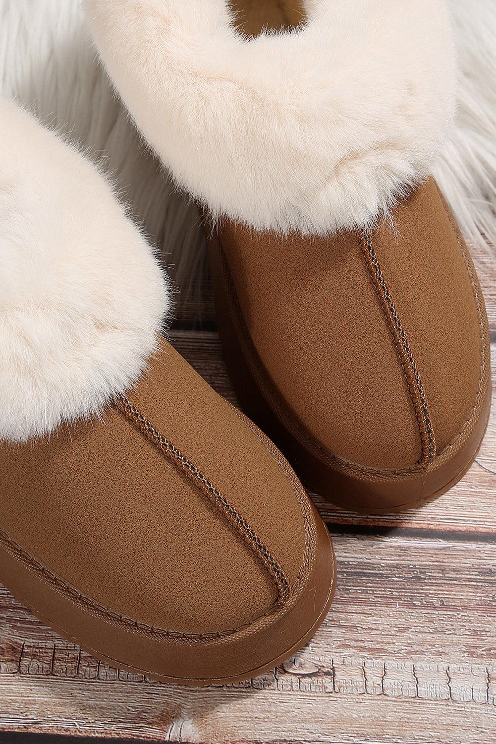Chestnut Plush Suede Trim Thick Sole Flat Snow Boots - Viraxa