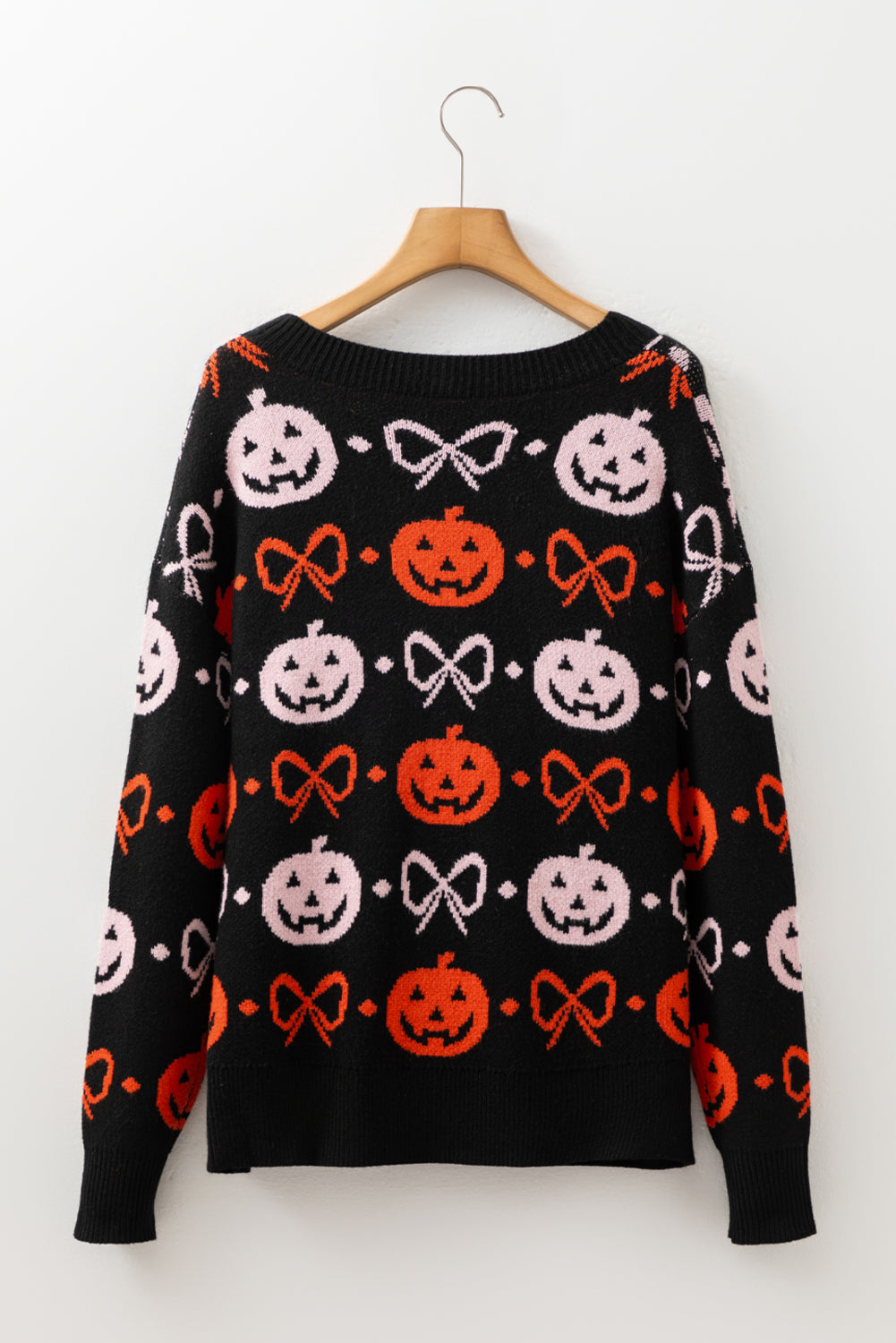 Black Halloween Pumpkin Bow Knit Button V Neck Sweater Cardigan - Viraxa