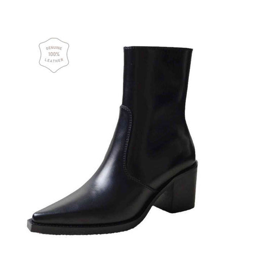 Autumn And Winter Genuine Leather Chunky Heel Martin Boots Ankle Boots - Viraxa