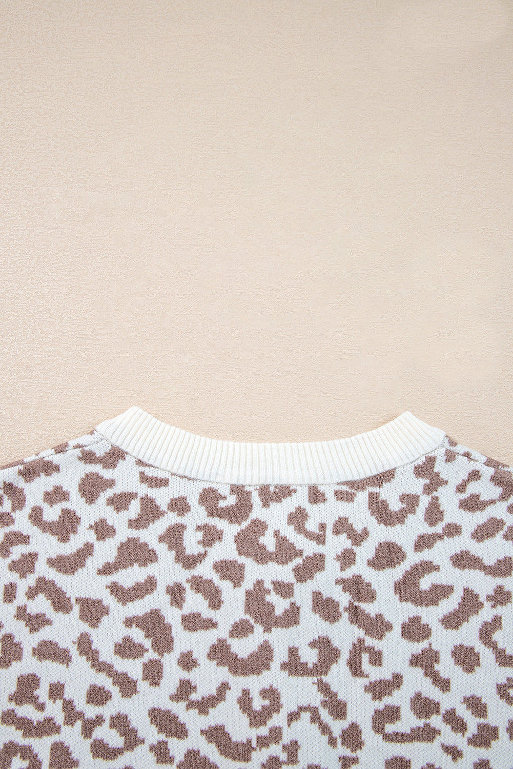 Khaki Leopard Drop Shoulder Chunky Knitted Cardigan Sweater - Viraxa