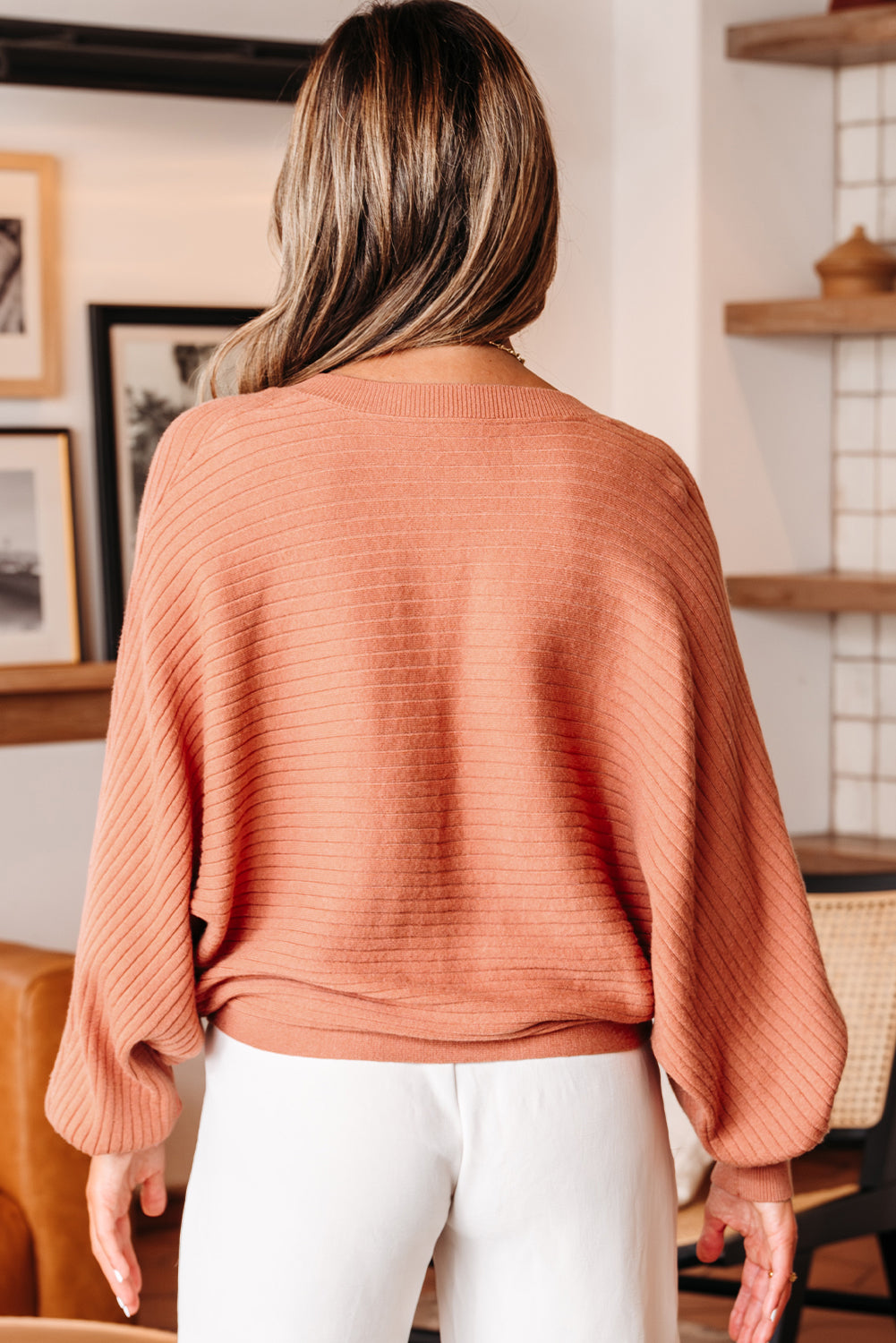 Apricot Pink Wide Rib Knit Button Front Dolman Sleeve Sweater Cardigan - Viraxa