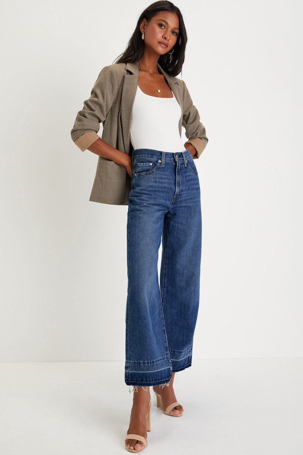 Real Teal Raw Hem Straight Leg Loose High Waist Jeans - Viraxa