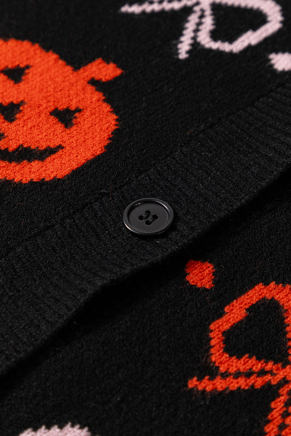 Black Halloween Pumpkin Bow Knit Button V Neck Sweater Cardigan - Viraxa