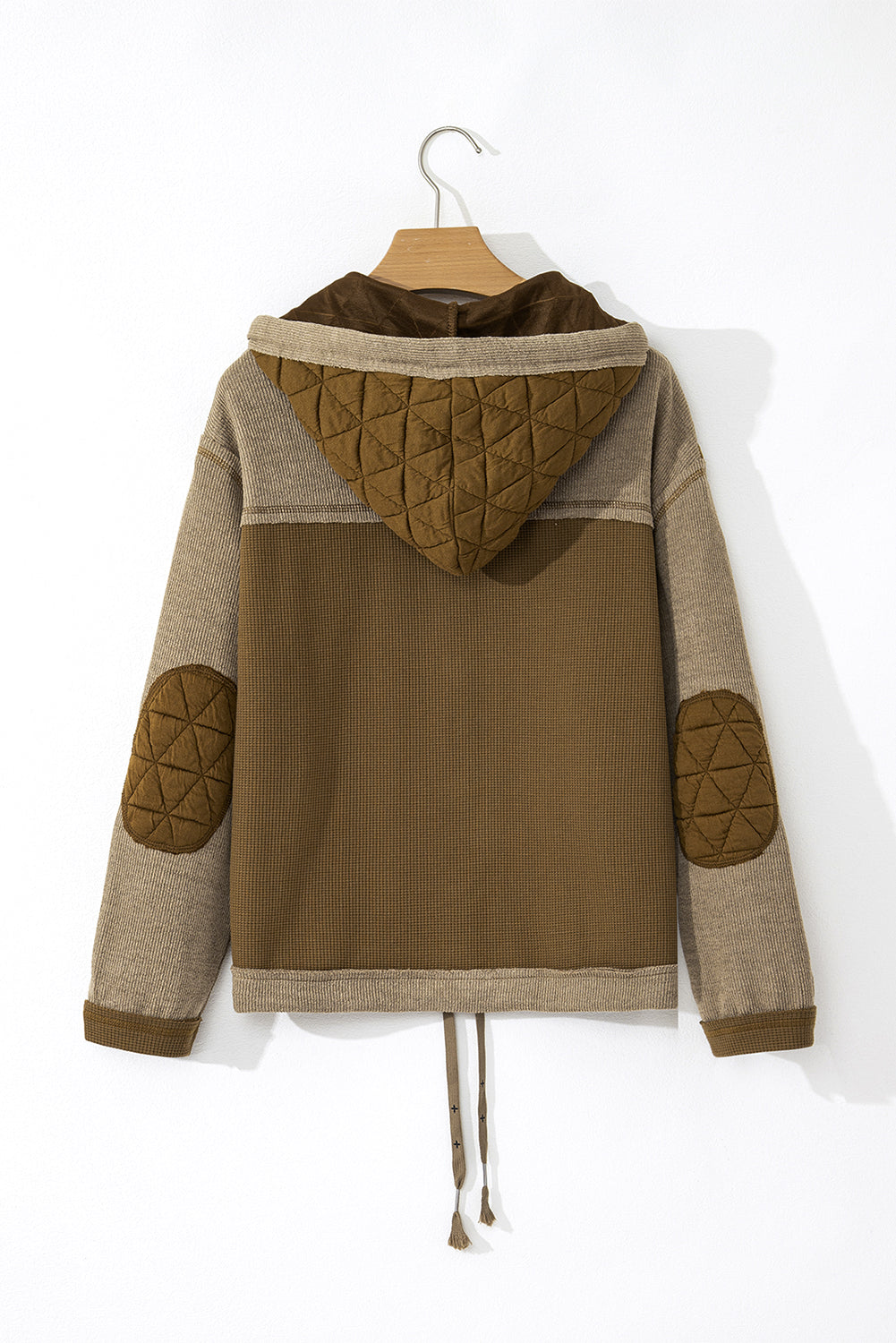 Jungle Green Quilted Textured Patchwork Loose Fit Hooded Jacket - Viraxa