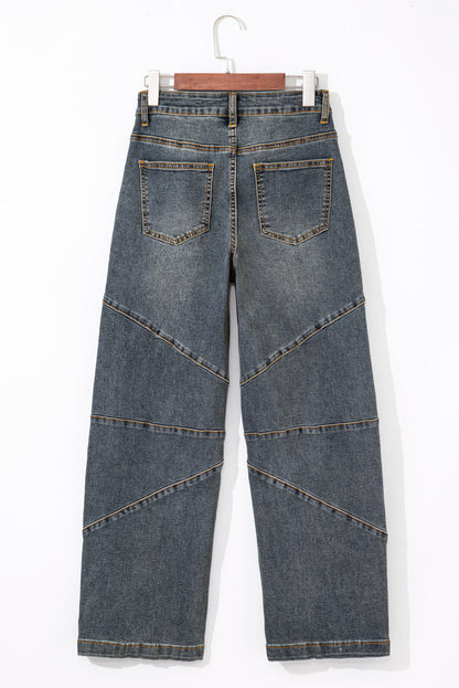 Sail Blue Exposed Stitching Loose Straight High Waist Jeans - Viraxa