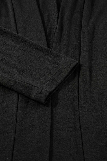 Black Split Long Cardigan and Skinny Pants Lounge Set - Viraxa