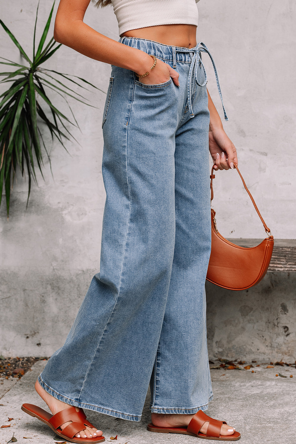 Dusk Blue Medium Wash Super Wide Leg Denim Pants - Viraxa