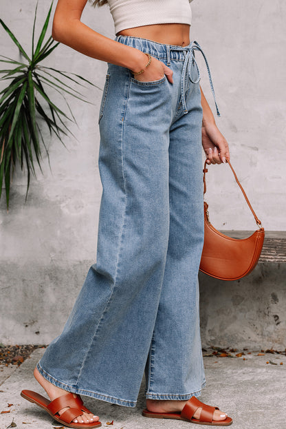 Dusk Blue Medium Wash Super Wide Leg Denim Pants - Viraxa