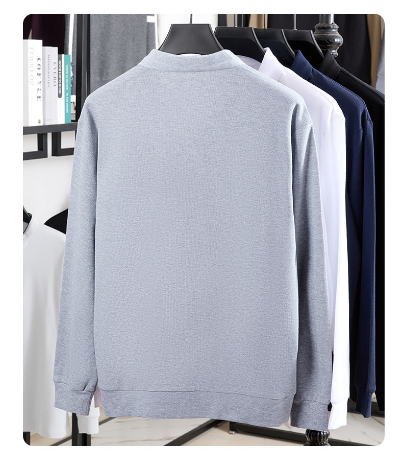 Men's Cotton Polo Shirt Loose Breathable Lapels Long Sleeve