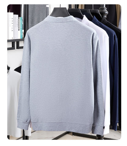 Men's Cotton Polo Shirt Loose Breathable Lapels Long Sleeve