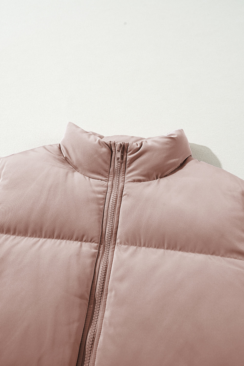 Apricot Pink Full Zipper Quilted Puffer Jacket - Viraxa