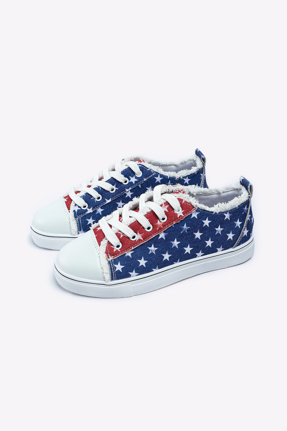 Multicolor American Flag Stars Printed Frayed Detail Lace-up Shoes - Viraxa