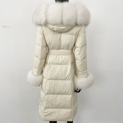 Thickened Long Section White Goose Down Slim Fit Women's Coat
