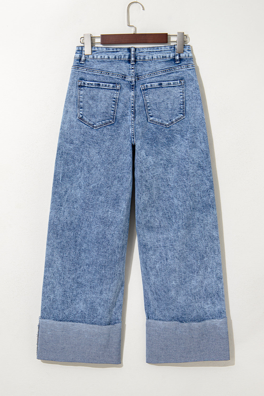 Ashleigh Blue Mineral Wash Bottom Cuff Distressed Wide Leg Jeans - Viraxa