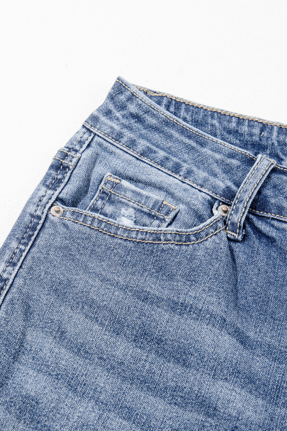 Dusk Blue High Rise Ripped Distressed Hem Flared Jeans - Viraxa
