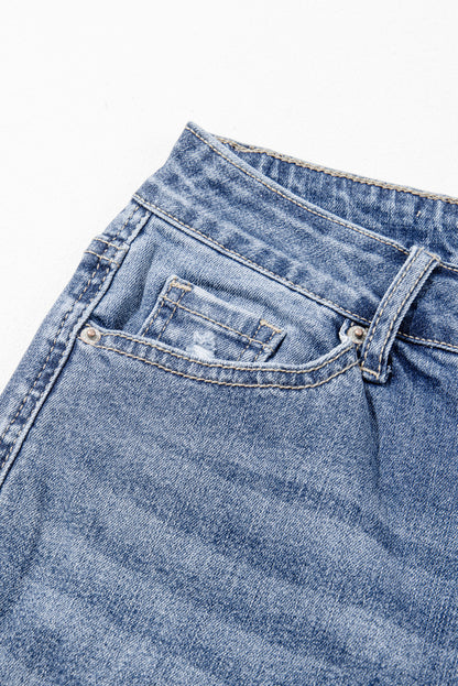 Dusk Blue High Rise Ripped Distressed Hem Flared Jeans - Viraxa