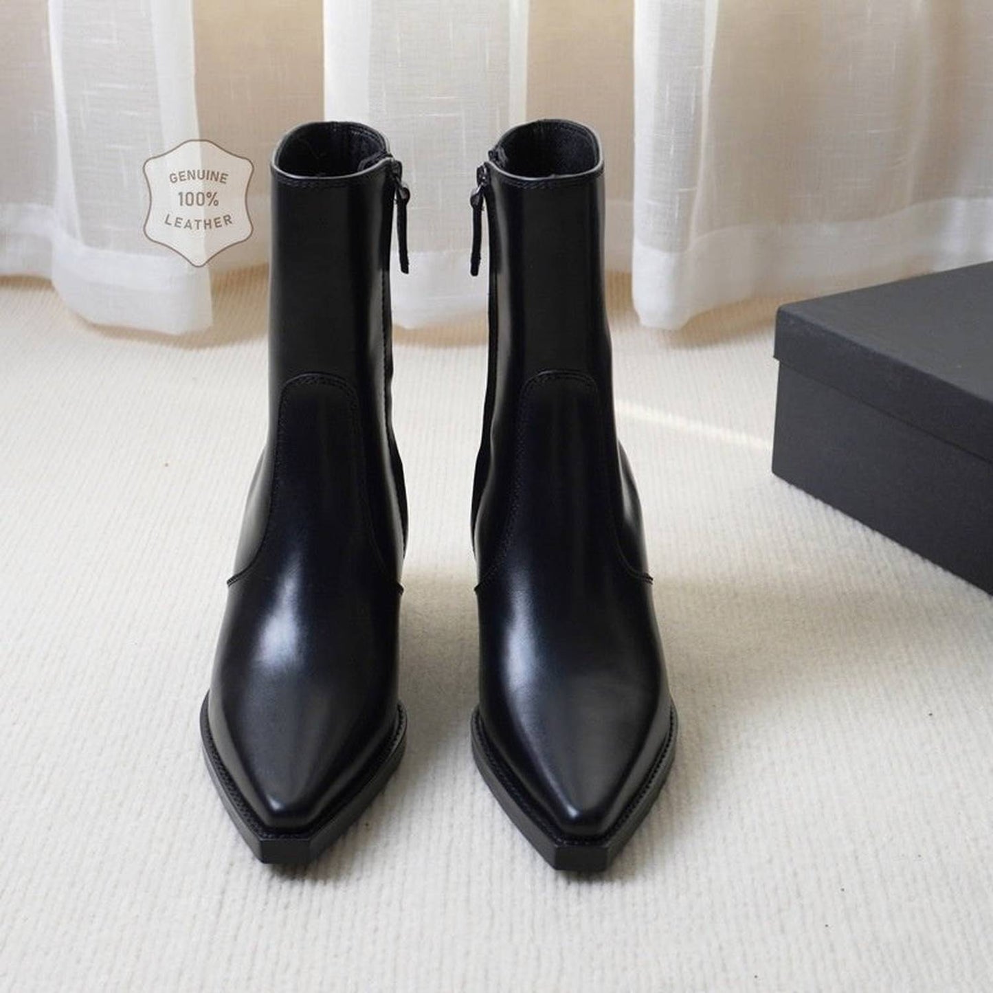 Autumn And Winter Genuine Leather Chunky Heel Martin Boots Ankle Boots - Viraxa
