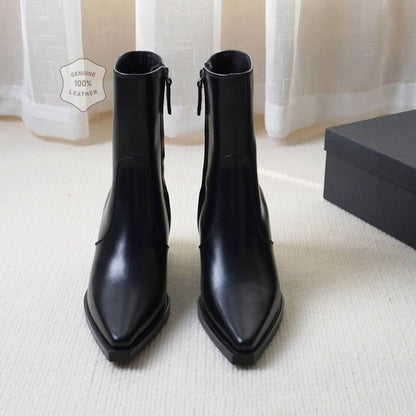 Autumn And Winter Genuine Leather Chunky Heel Martin Boots Ankle Boots - Viraxa