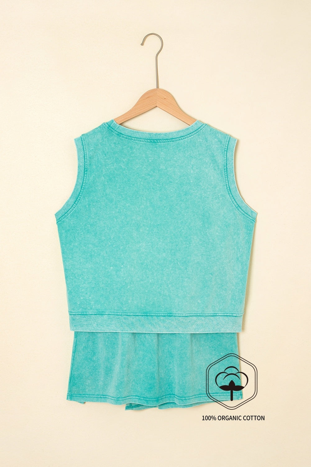 Mint Green 2 Pieces Mineral Wash Cotton Tank Top Lined Split Skirt Set - Viraxa
